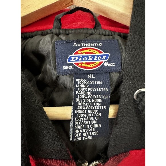 Authentic Dickies Flannel Hooded Red Plaid Quilted Full Zip Jacket Hoodie XL - Picture 10 of 13